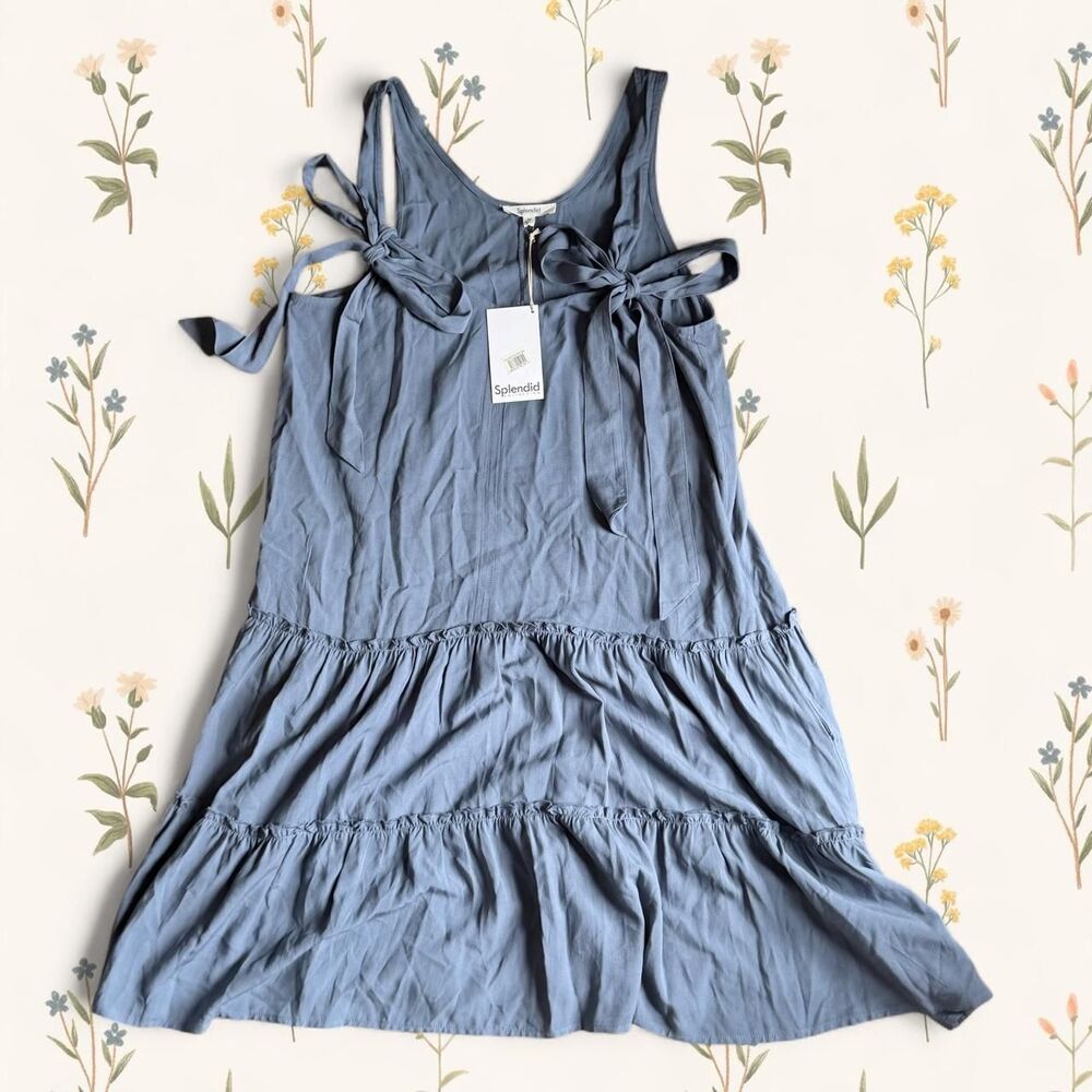 NWT Splendid Babydoll Carolina Tie-Strap Tiered Mini Dress in Slate Blue